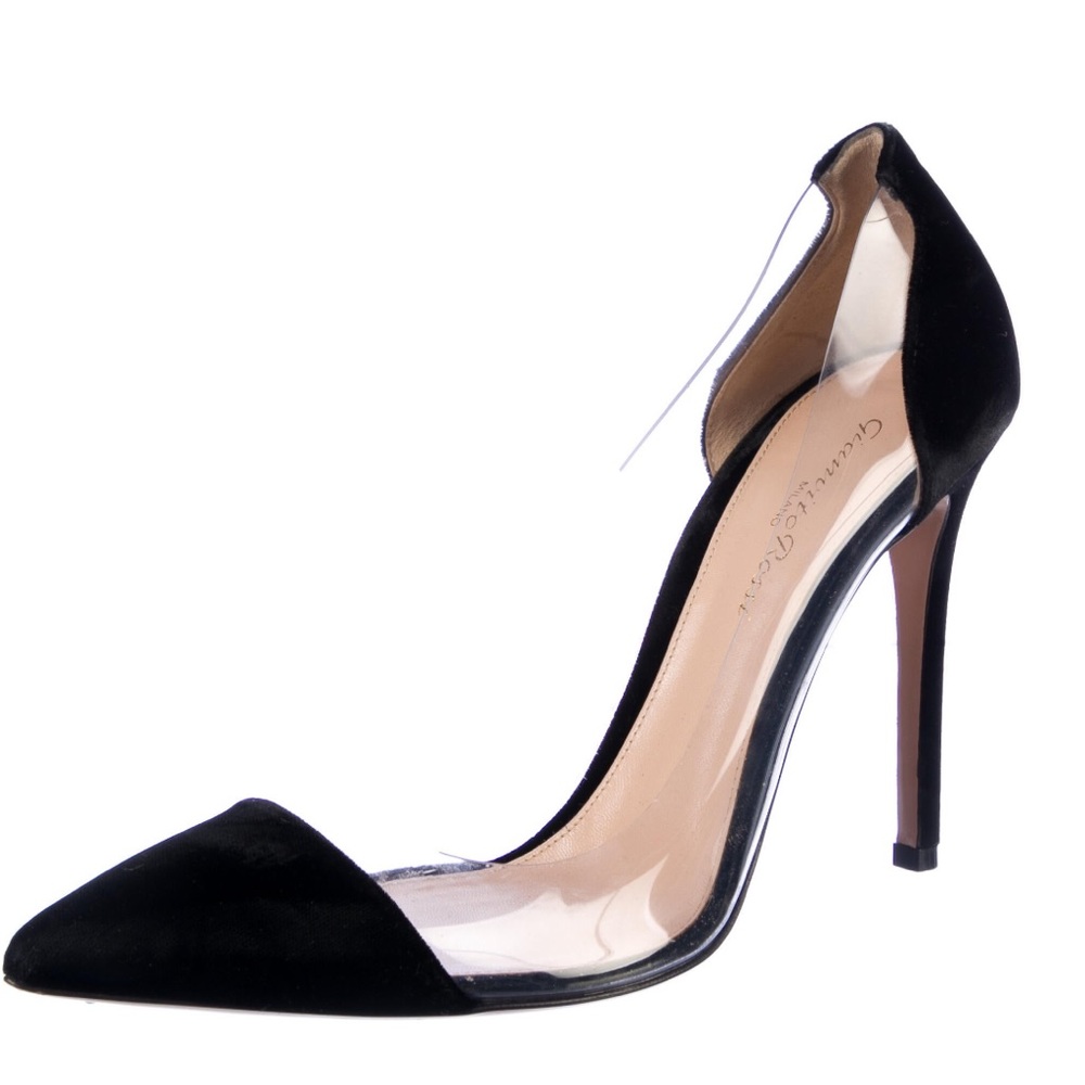 Gianvito Rossi Plexi velvet black Dorsay pumps